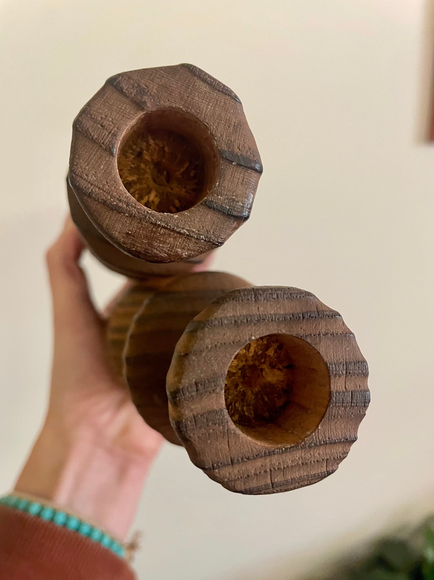 MCM Hand turned Wood Candlestick Holders S2