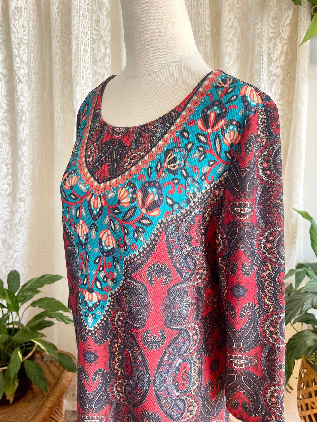 Boho Style Paisley Print Midi Dress