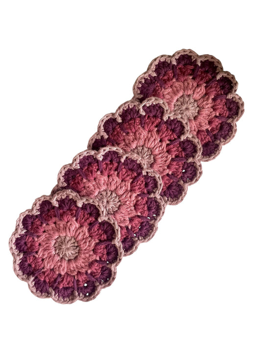 Crochet Retro Daisy Coasters Purple Tone