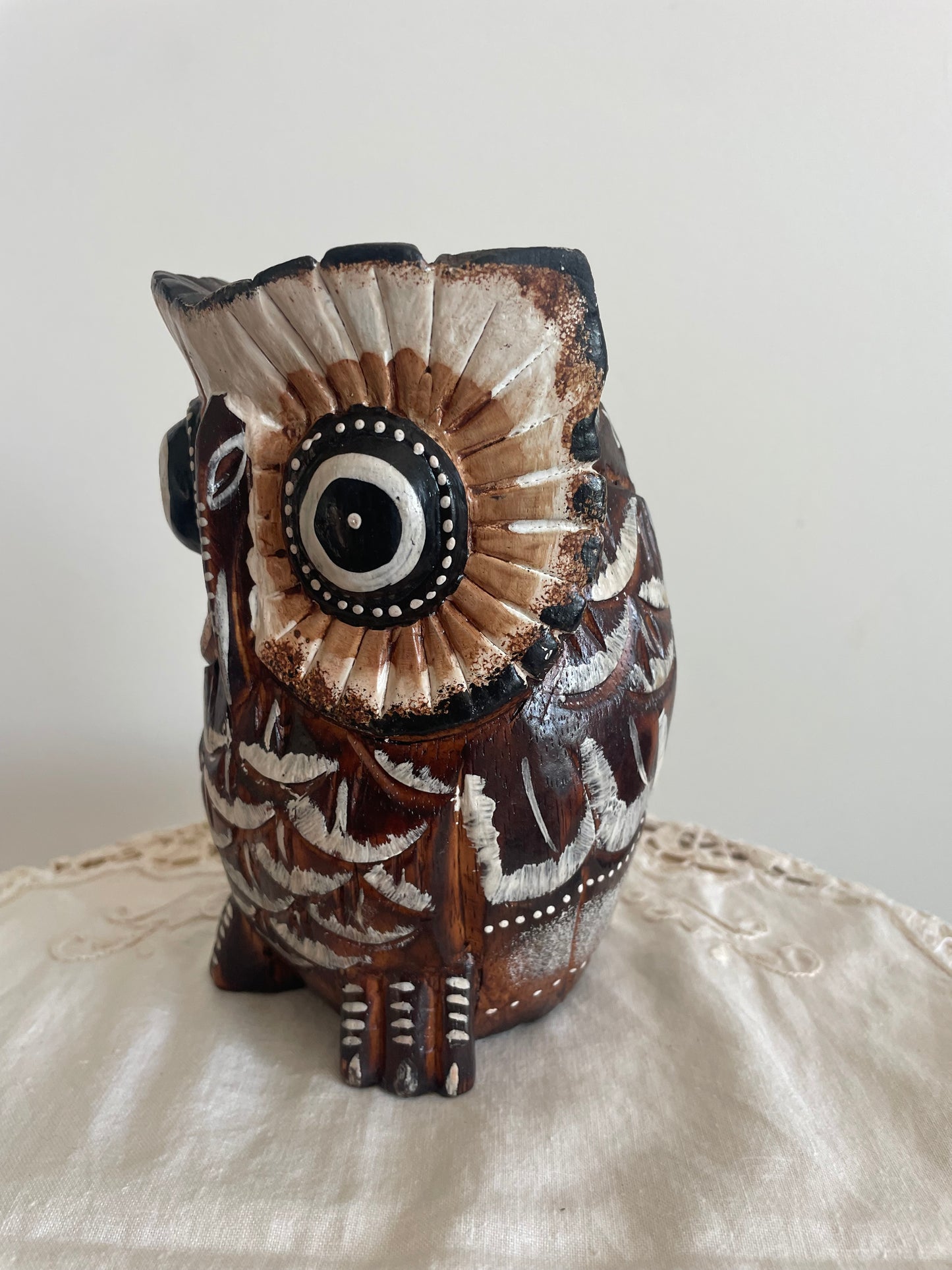 Carved Rustic Wooden Owl Statue