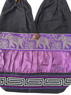 Hobo Style Sling Bag with Elephants and Embroidered Trim