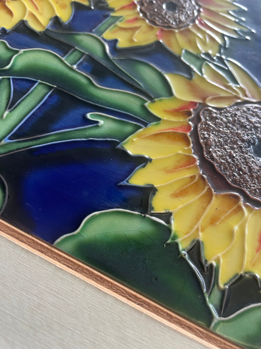 Handpainted Sunflower Vintage Ceramic Tile in Frame