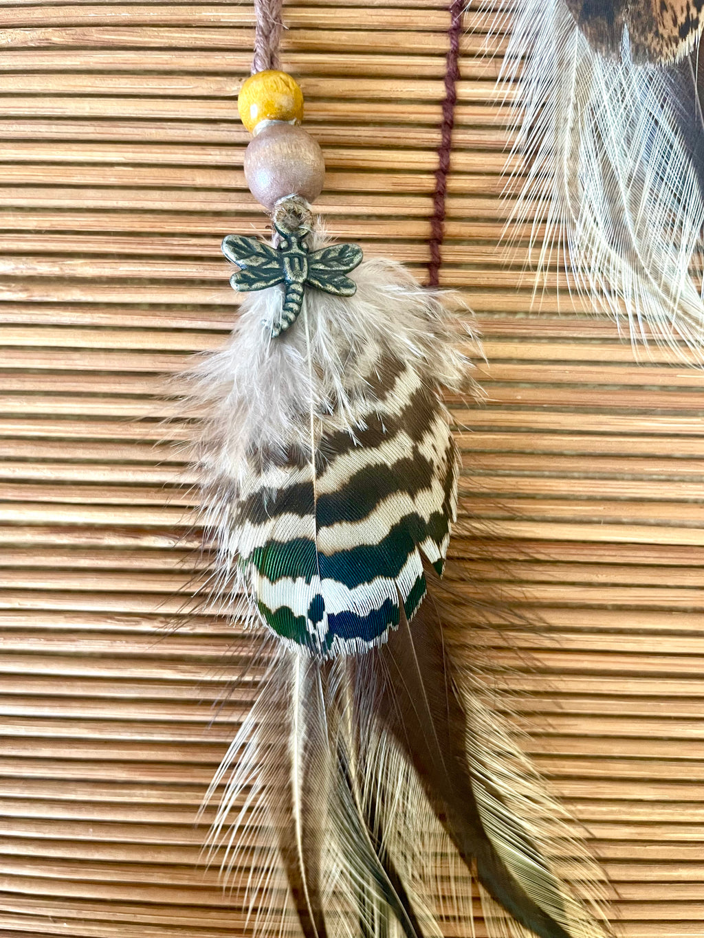 Feather & Hemp Hair Extension - Double Stranded Brown mix/Dragonfly
