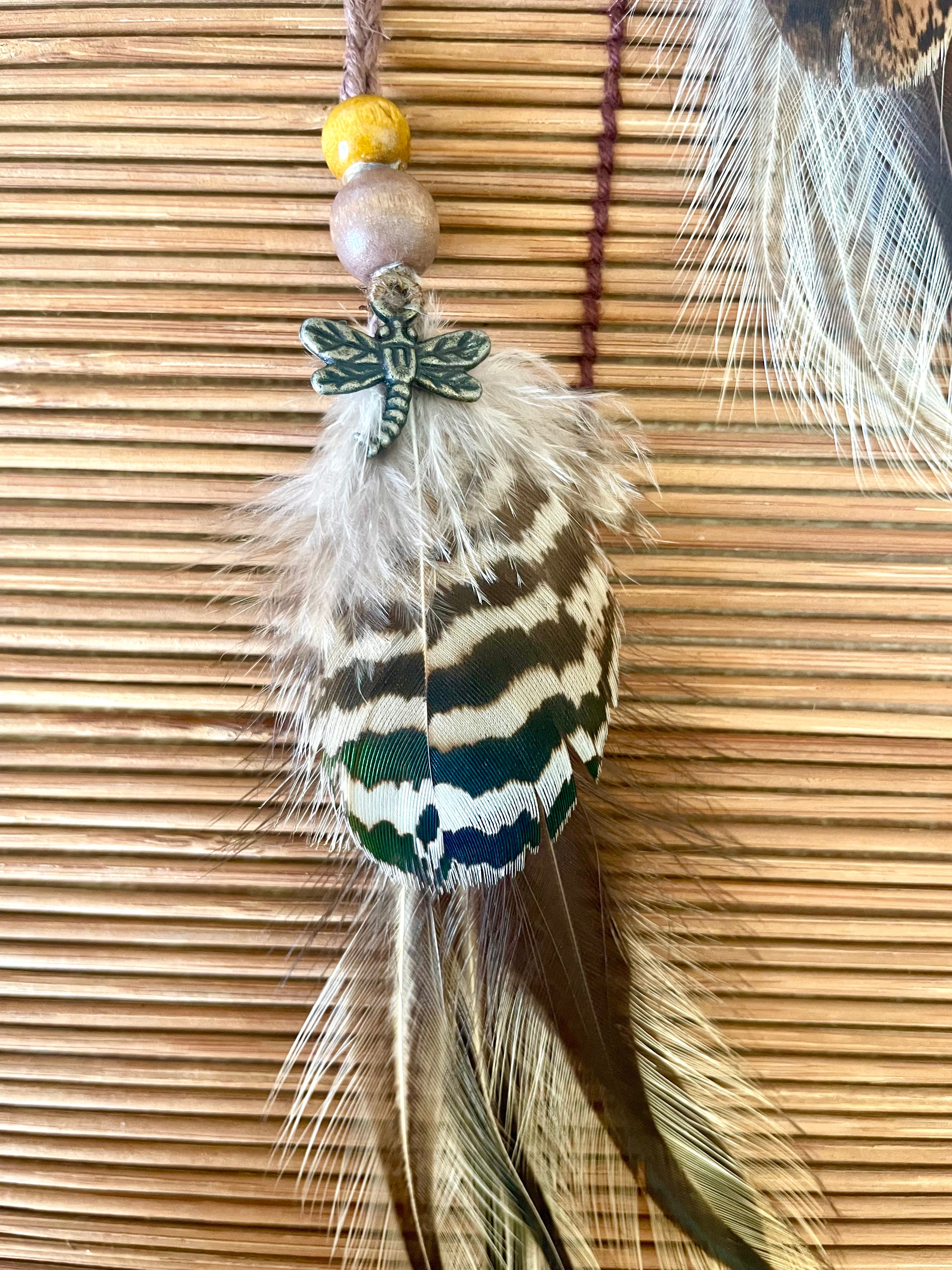 Feather & Hemp Hair Extension - Double Stranded Brown mix/Dragonfly