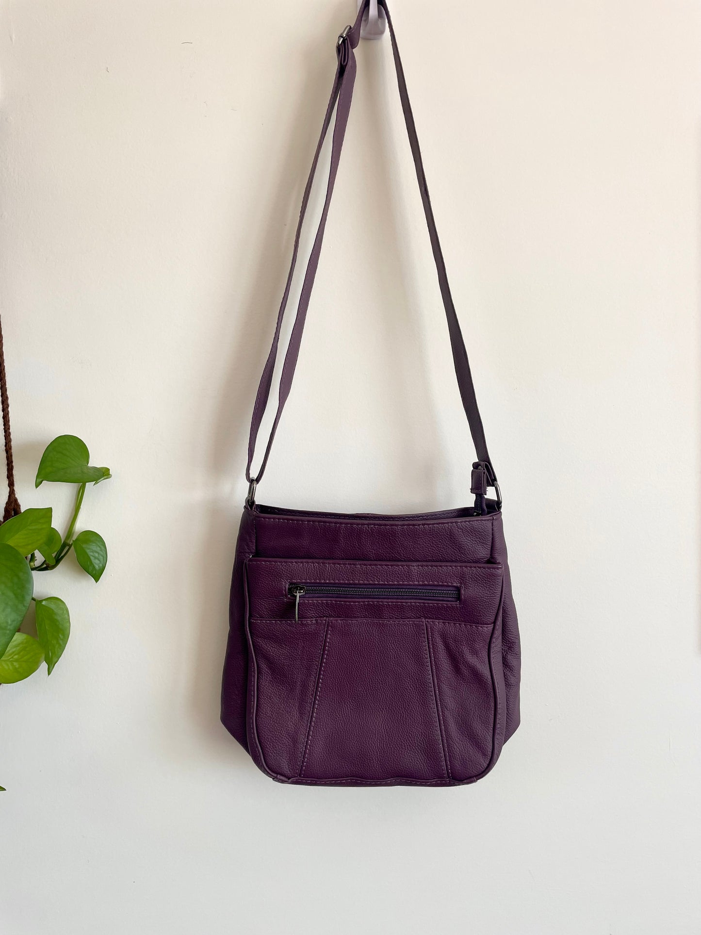 Purple Faux Leather Saddle Shoulder Bag