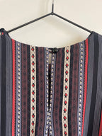 Vintage Sheer Belted Stripe Long Sleeve Dress
