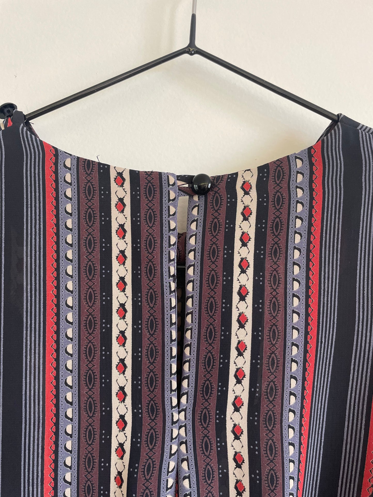 Vintage Sheer Belted Stripe Long Sleeve Dress