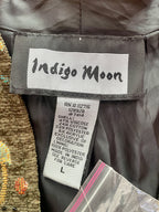 Vintage 90s Indigo Moon Star Patchwork Jacket – Velvet Tapestry Tie Front - Sz L