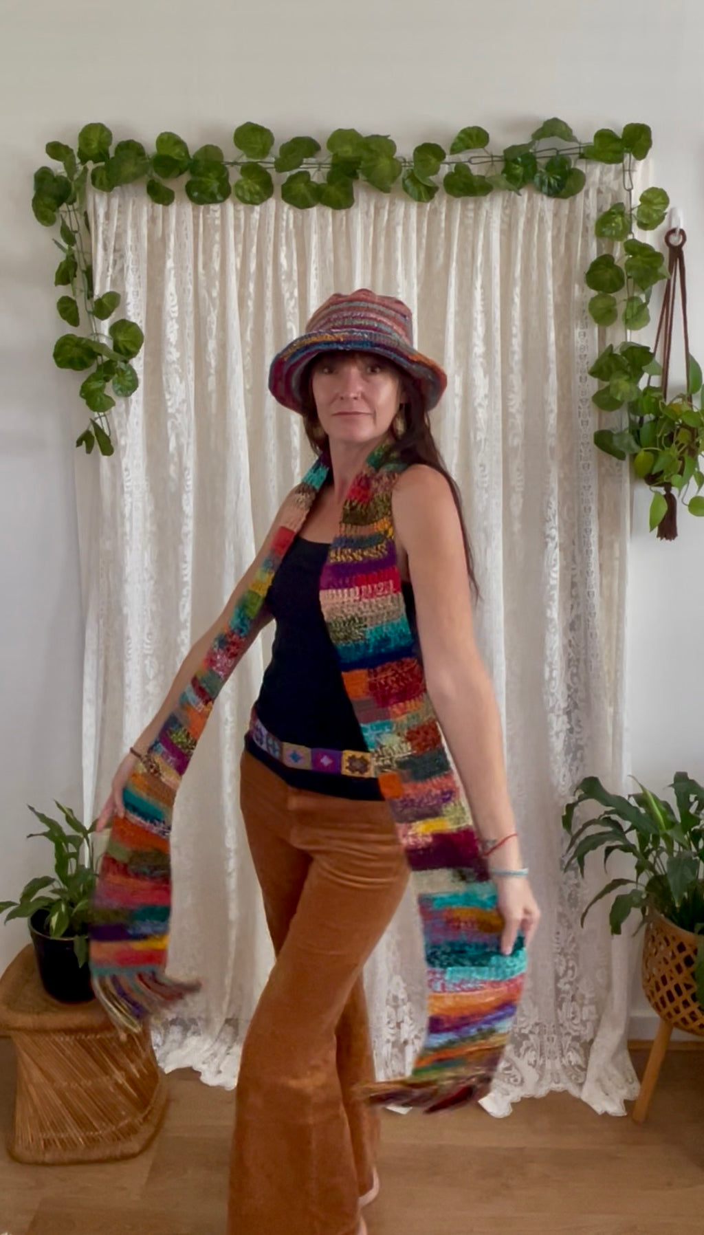 Crochet Multicolour Extra Long Fringed Scarf