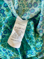 70s Inspired Turquoise Gypsy Border Print Blouse Sz 14