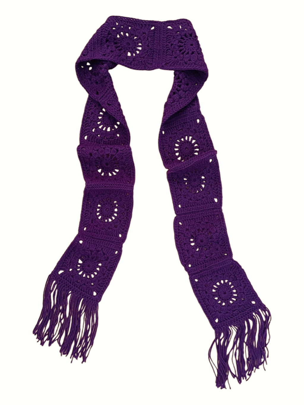 Purple Crochet Square Scarf with Fringe
