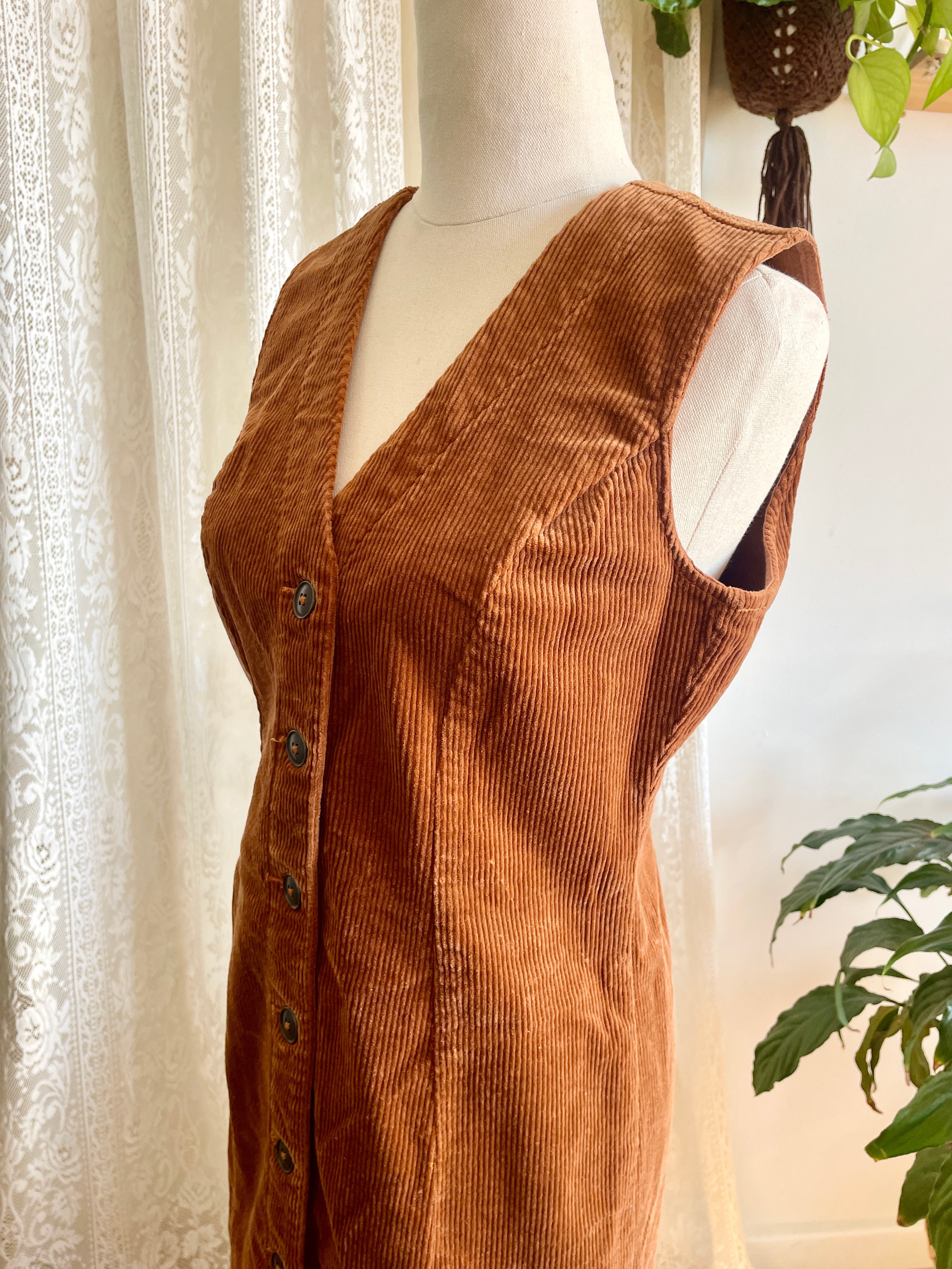 M&Co Tan Corduroy Button up Pinafore Dress Sz 10