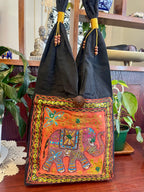 Embroidered and Sequins Cotton Short Strap Shoulder Bag