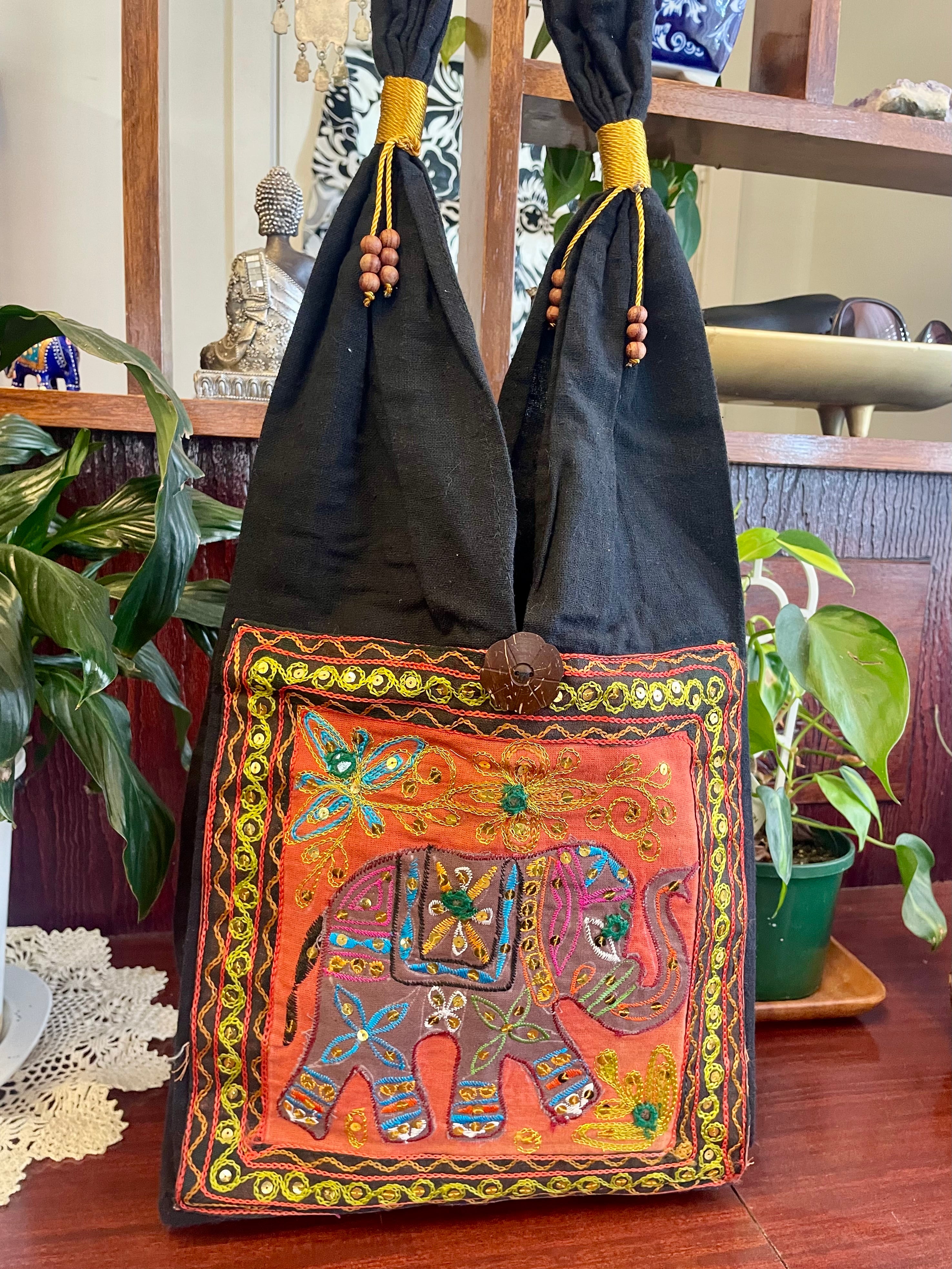 Embroidered and Sequins Cotton Short Strap Shoulder Bag