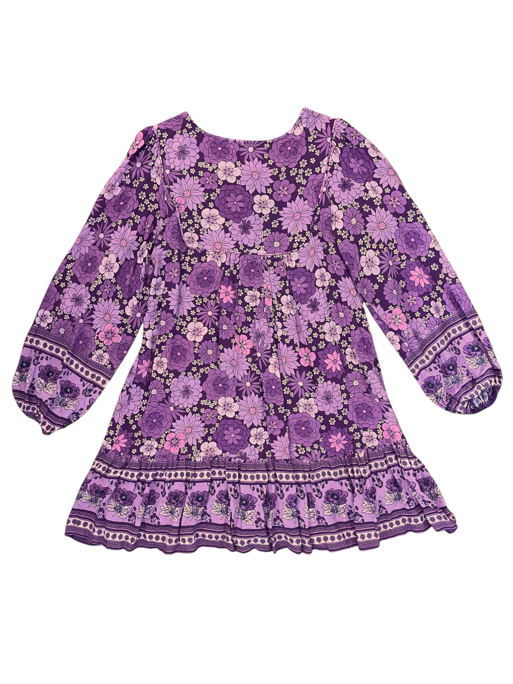Boho Long Sleeve Mauve Dress with Retro Flower Print
