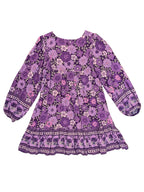 Boho Long Sleeve Mauve Dress with Retro Flower Print