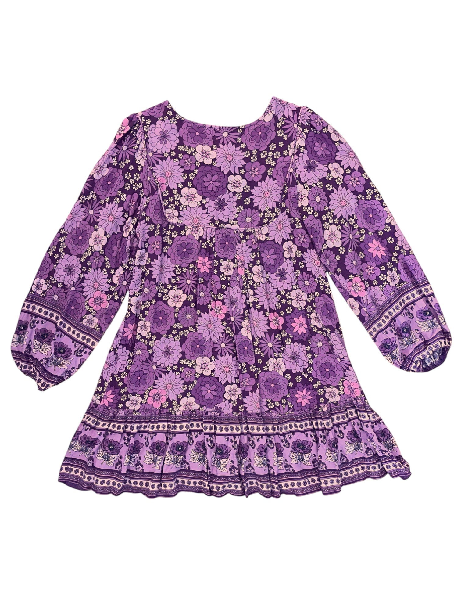Boho Long Sleeve Mauve Dress with Retro Flower Print
