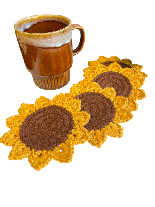Crochet Sunflower Coasters Set of 4
