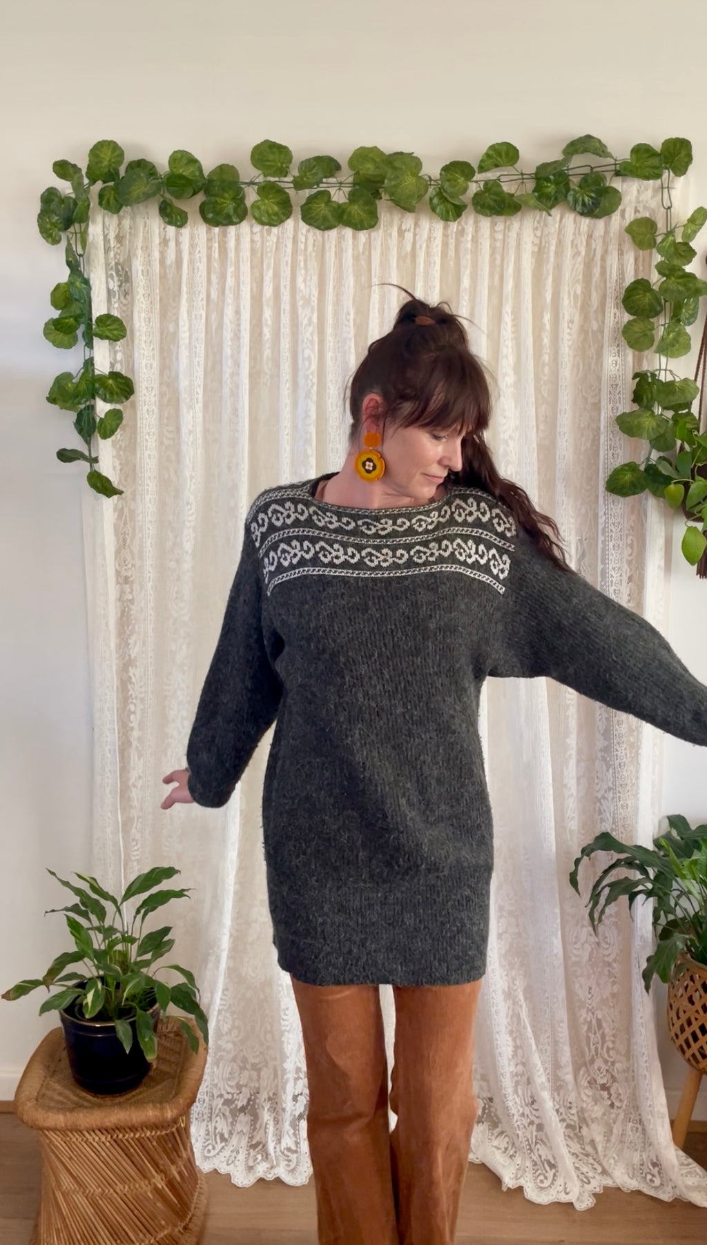 80s Vintage Wool Blend Sweater Dress