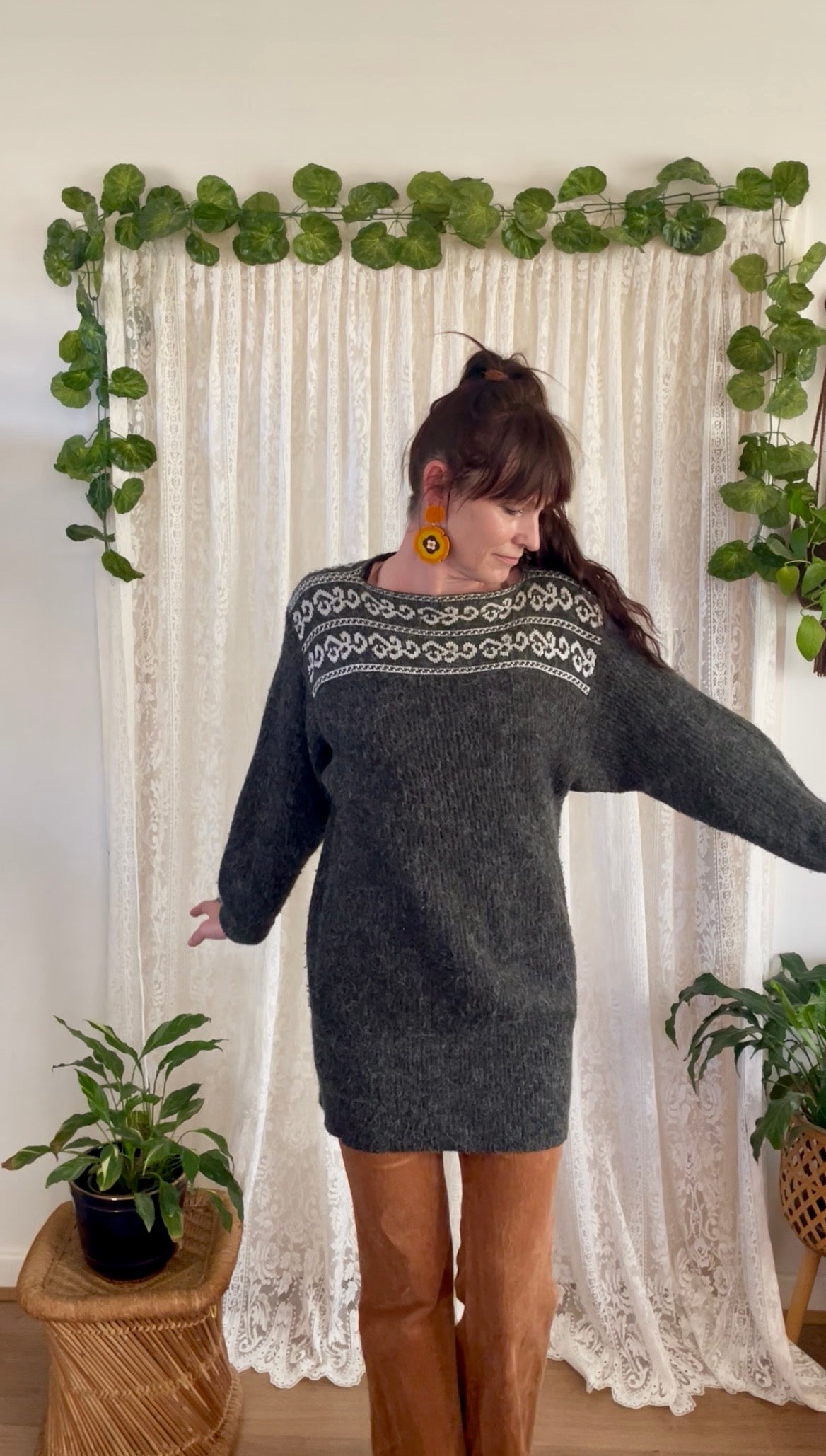 80s Vintage Wool Blend Sweater Dress