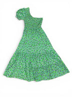 Preloved Blue/Green Retro Print One Shoulder Dress - Sz M