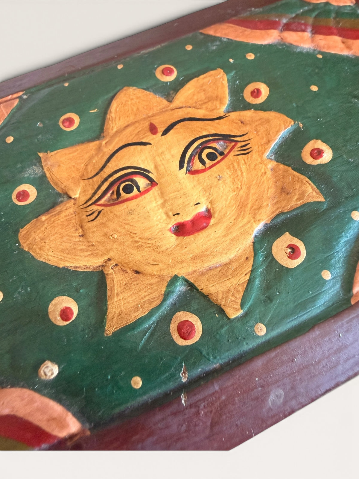Authentic 1990s Vintage Celestial Wooden Box Hand Painted Sun Moon Star