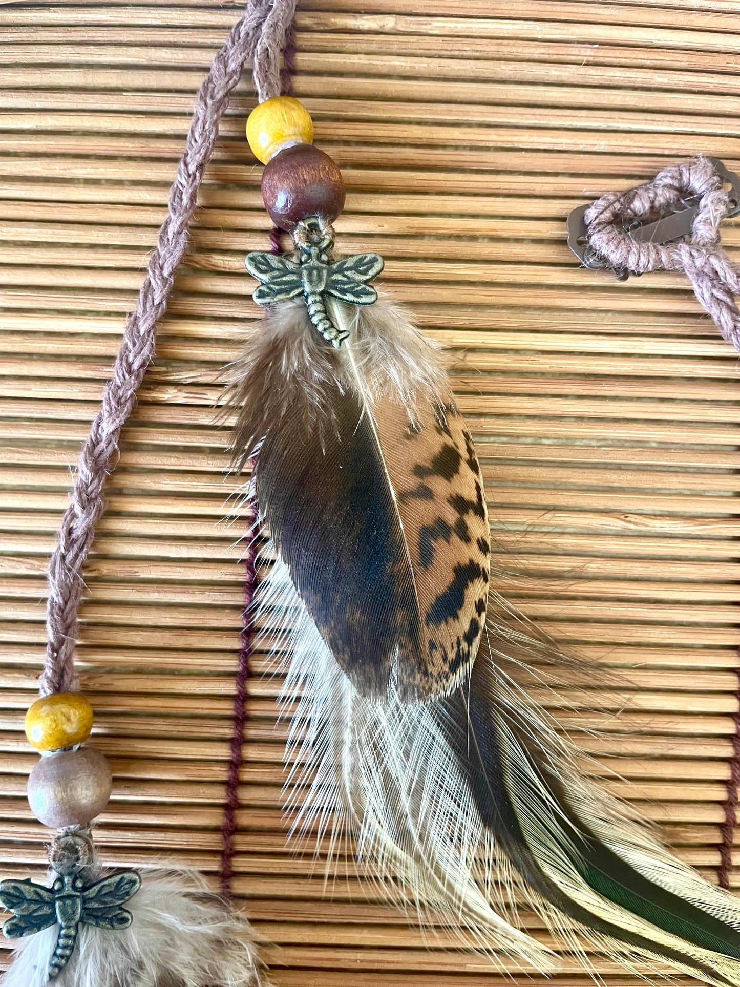 Feather & Hemp Hair Extension - Double Stranded Brown mix/Dragonfly