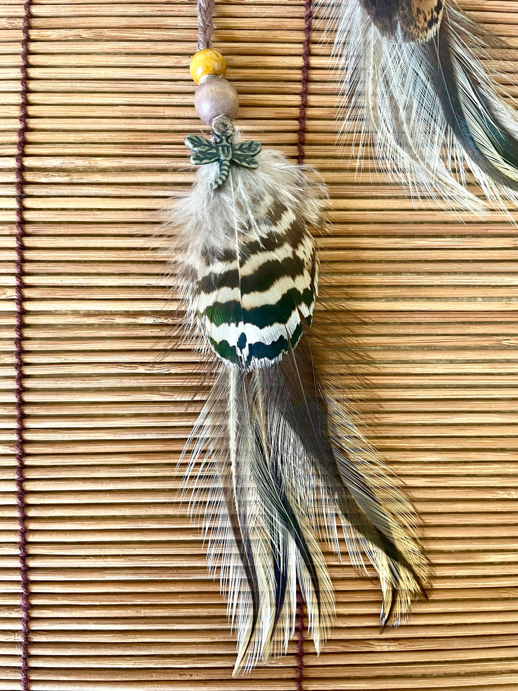 Feather & Hemp Hair Extension - Double Stranded Brown mix/Dragonfly