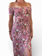 Pre-Loved Pink Floral off shoulder dress - Sz 8