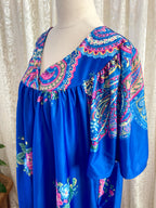Vintage 1970s Blue Granada New York House Dress with Pockets