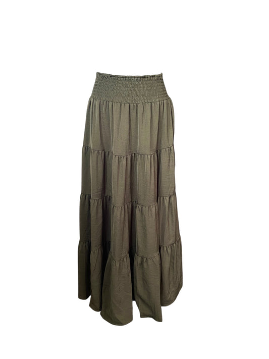 Tiered Khaki Maxi Skirt - Sz 10