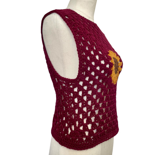 Crochet Sunflower Vest - Deep Red