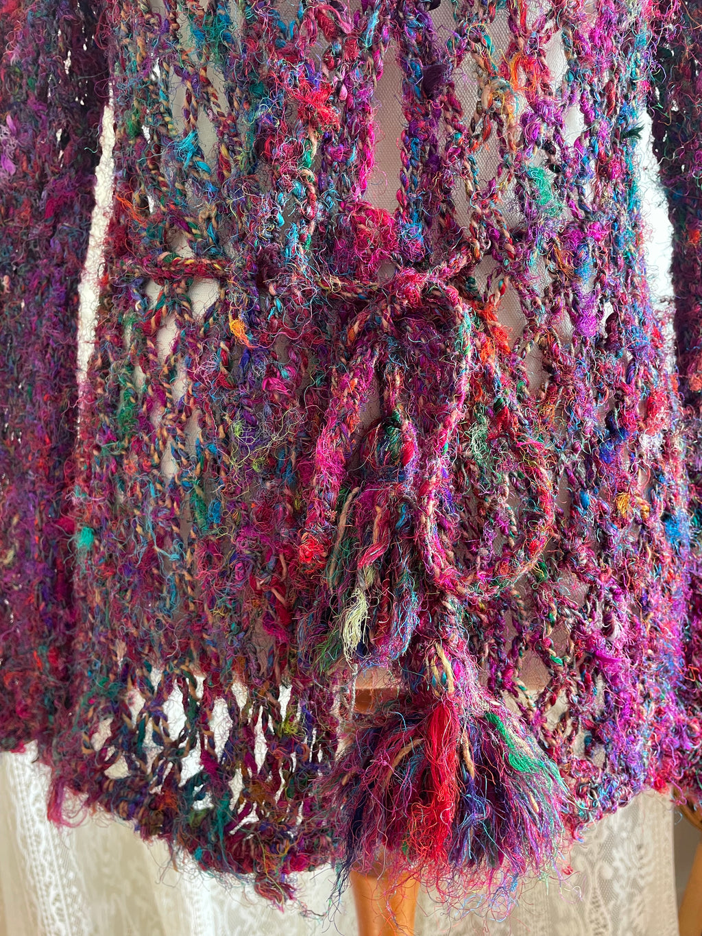 Recycled silk Crochet mesh tie up cardigan