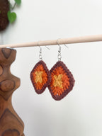 Crochet Little Square Earrings - Yellow/Orange/Brown
