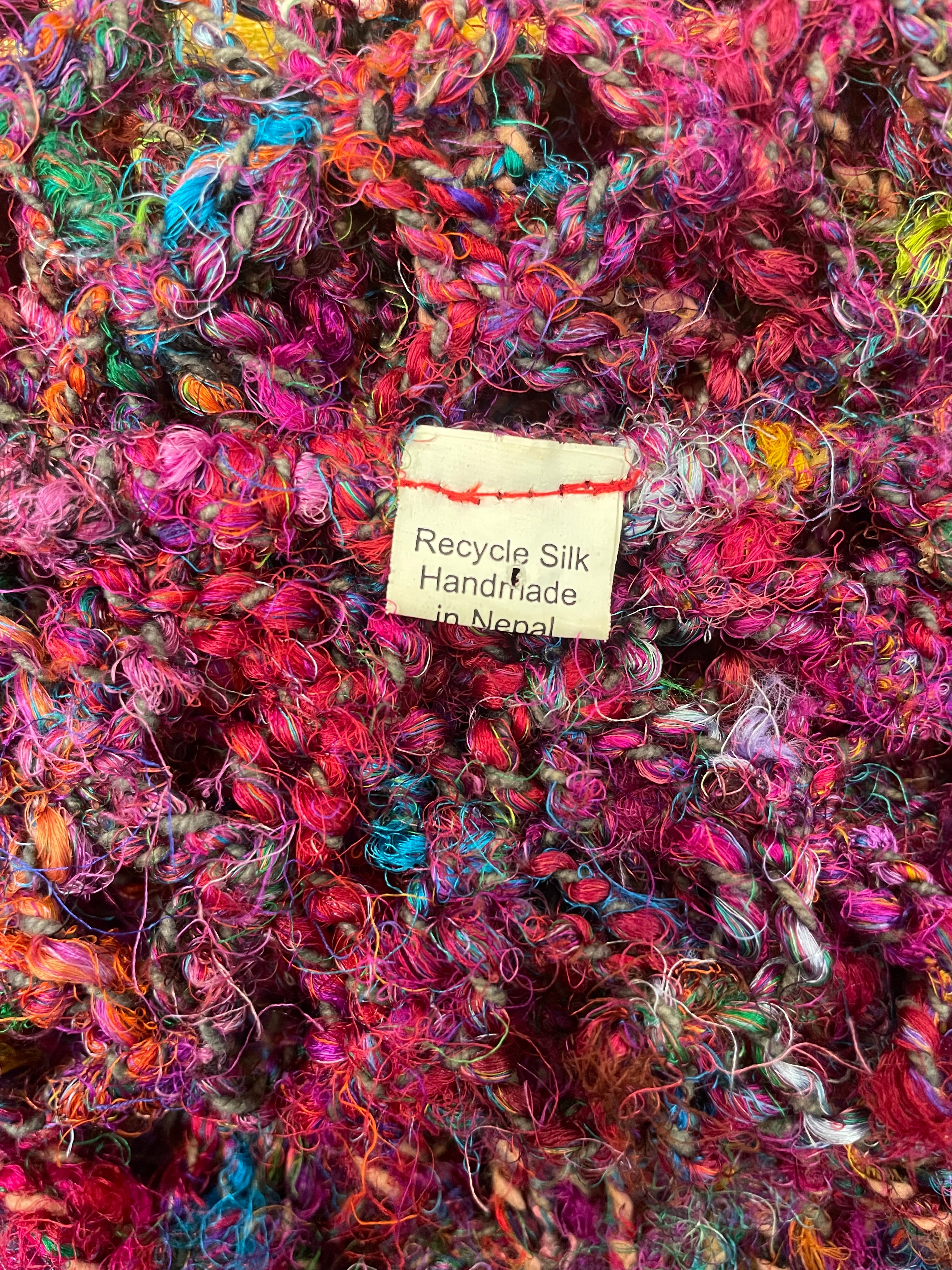 Boho Recycled Sari Silk Crochet Cardigan - Fairycore Open Knit