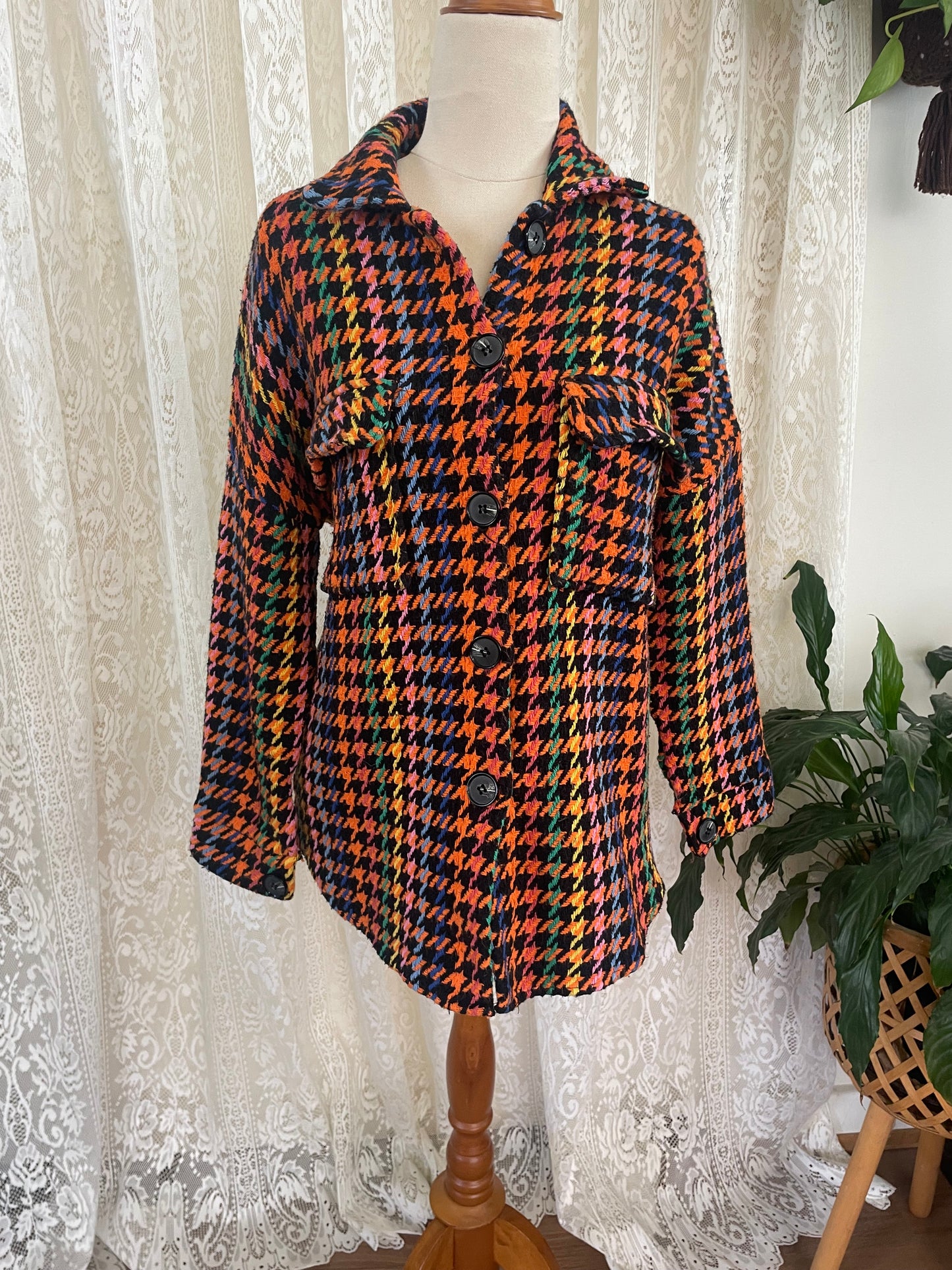 Vibrant Houndstooth Style Shacket