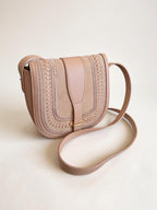 Sportsgirl Boho Faux Suede Saddle Crossbody Bag Whipstitch Detail Beige