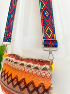 Boho Crossbody Bag w/ Thick Geometric Strap & Tassels