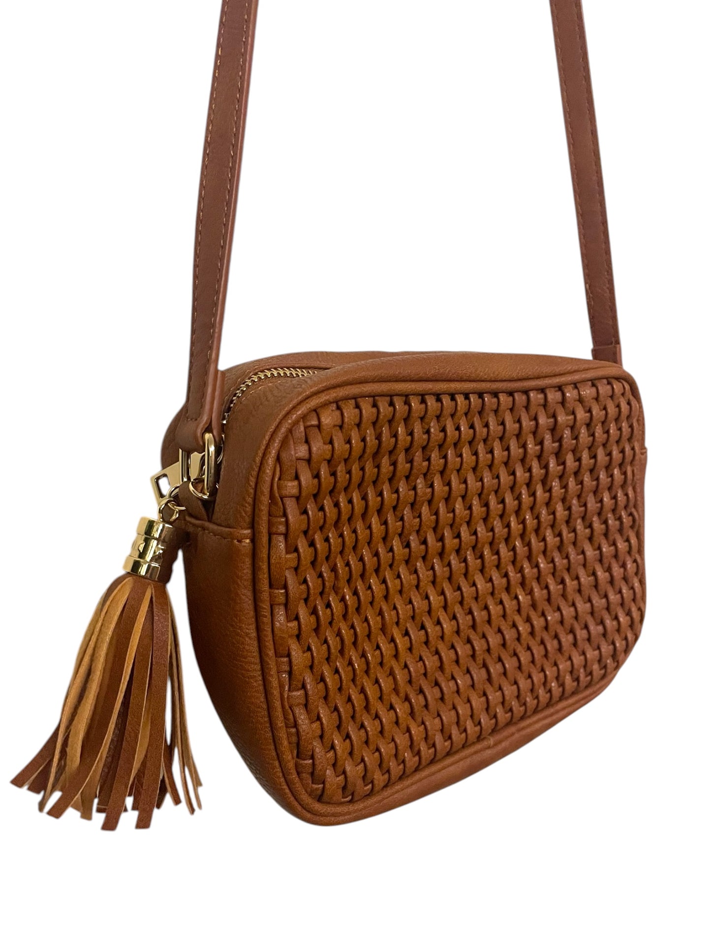 Tan Crossbody Faux Leather Bag with Tassel