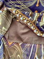 Art Nouveau 70s Style Abstract Print Chiffon Maxi Dress – Empire Waist Flutter Sleeve - Sz