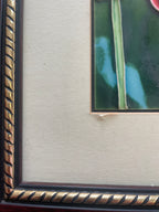 Handpainted Tulips Vintage Ceramic Tile In Custom Wooden Frame