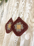 Crochet Mojo Moon Square Earrings - Brown/Sage