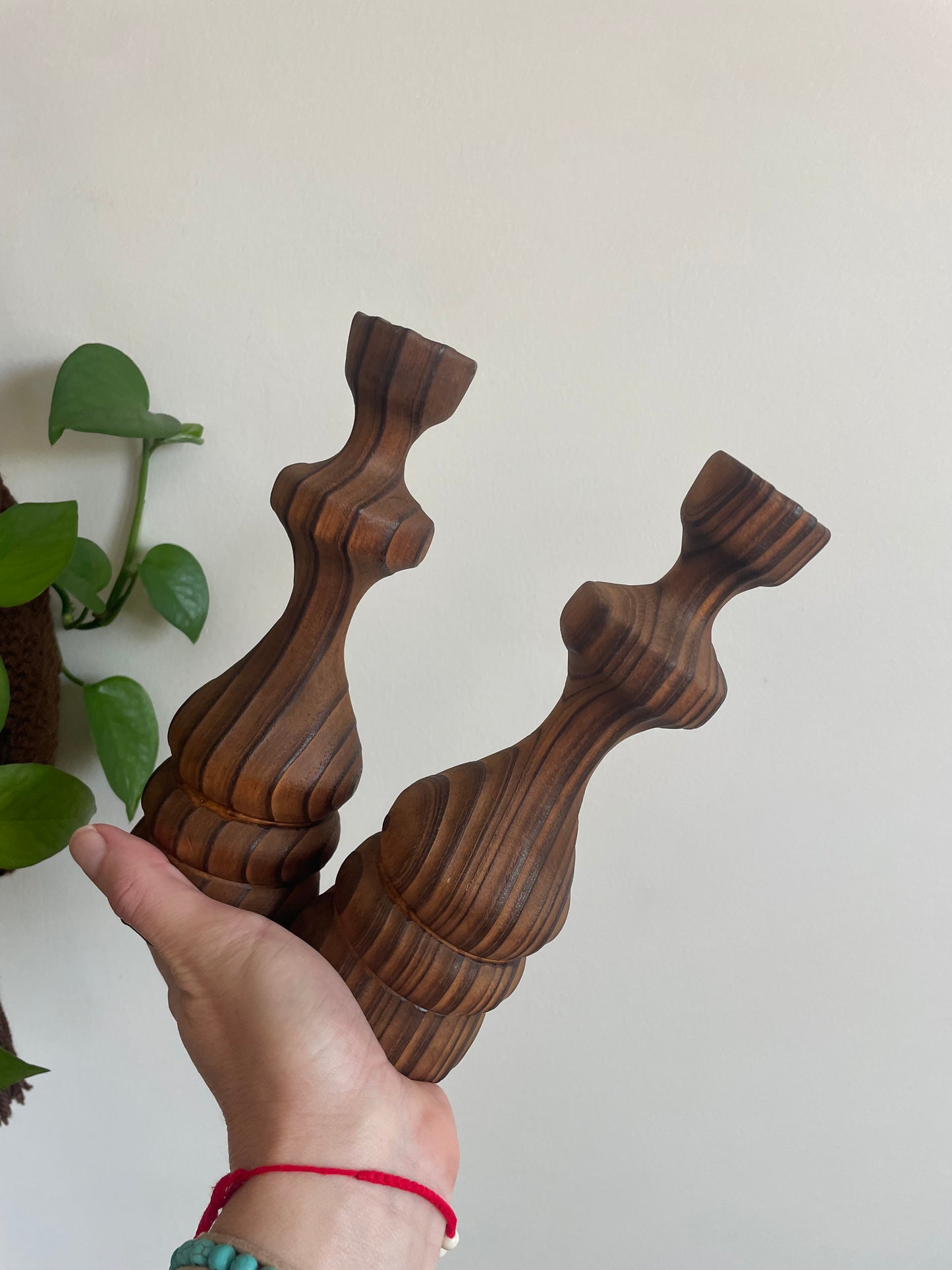 MCM Hand turned Wood Candlestick Holders S2