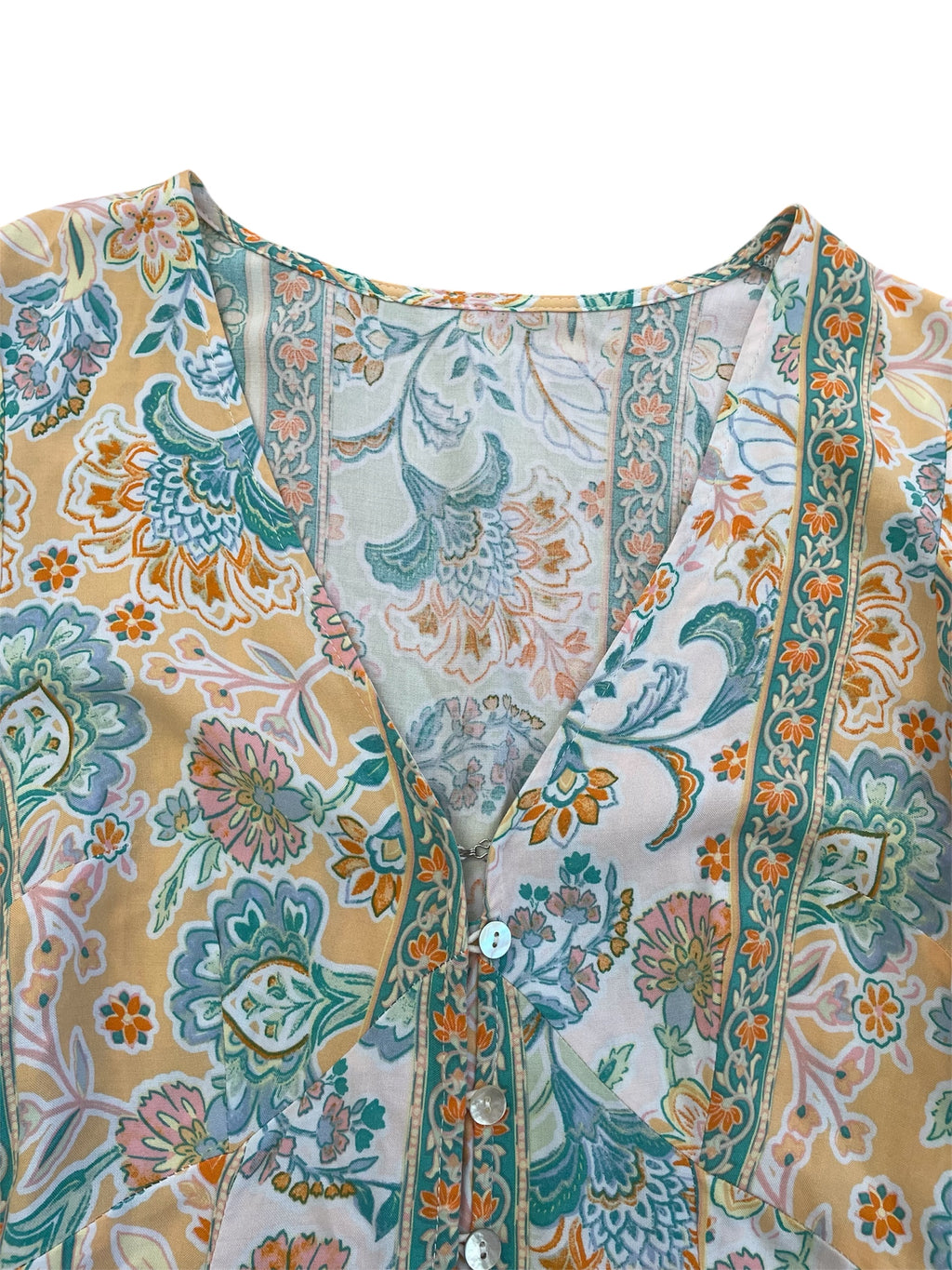 Pastel 3/4 sleeve Lightweight Patterned Dress with Button up Front