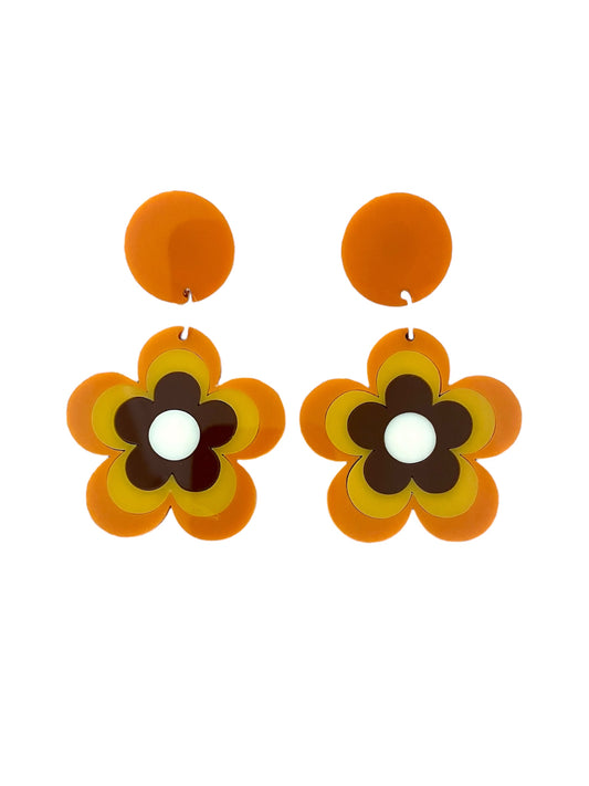Retro Groovy Flower Earrings Tangerine