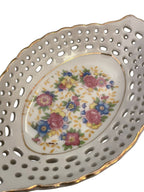 Floral Trinket Dish with Gold Trims Pink & Blue Flowers