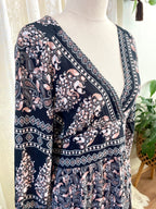 Black and pink paisley print bohemian style maxi dress Size M