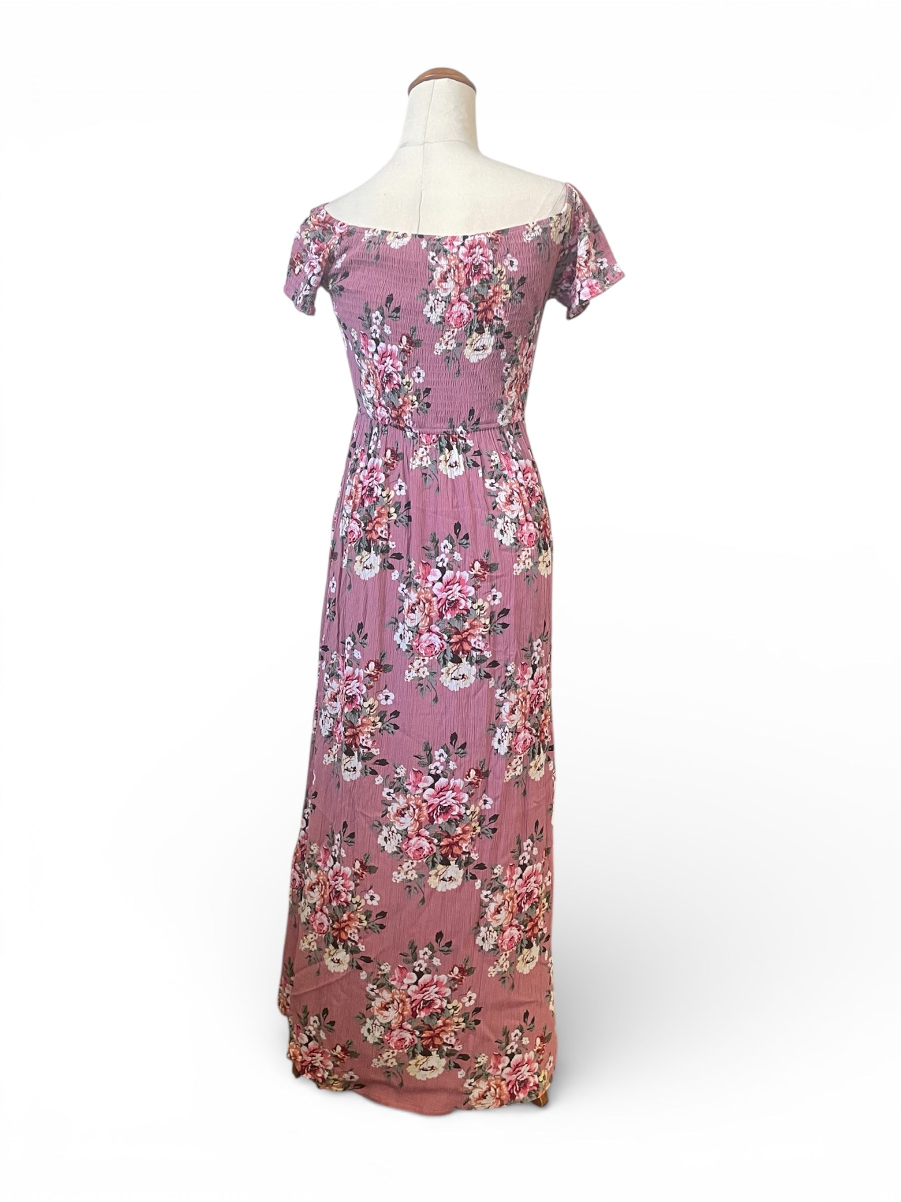 Pre-Loved Pink Floral off shoulder dress - Sz 8