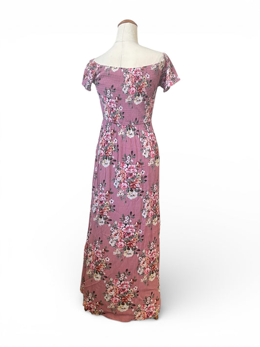 Pre-Loved Pink Floral off shoulder dress - Sz 8