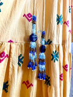 Ishka Marigold Yellow Embroidered Boho Maxi Dress – Bell Sleeve Tiered Smock Sz 14